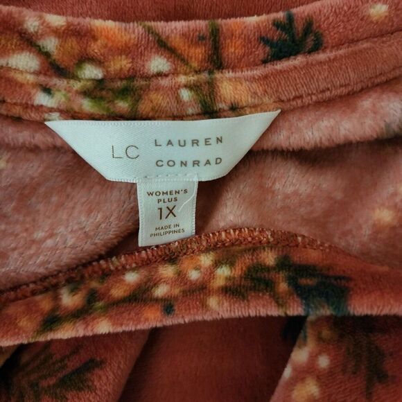 LC Lauren Conrad Fleece Sweatshirt Ruffle Floral Puff Sleeves Womens 1X Pink - Picture 6 of 8